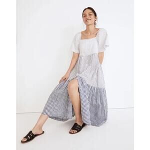 Madewell Gingham Tiered Midi Dress